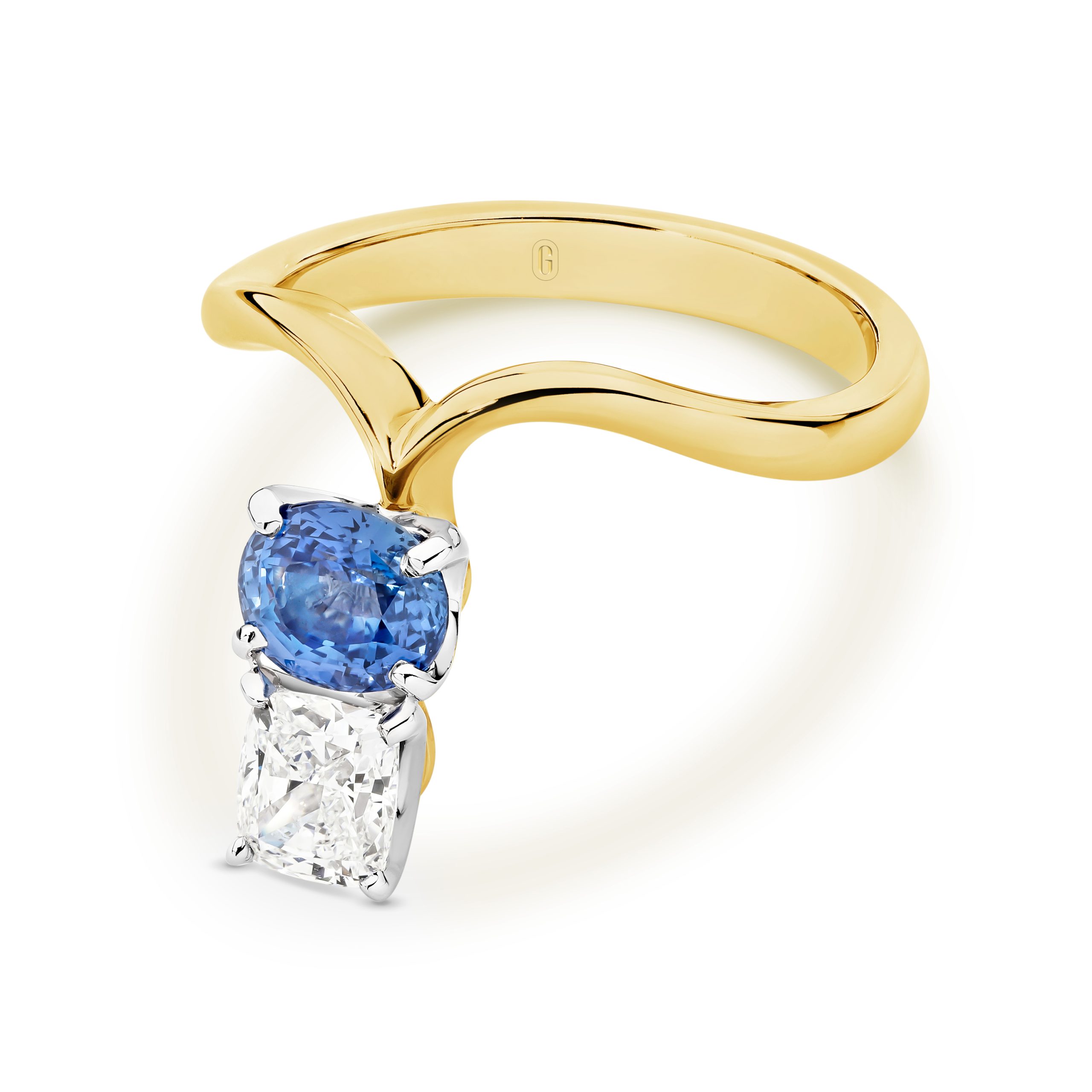 Two Stone Diamond And Sapphire Ring