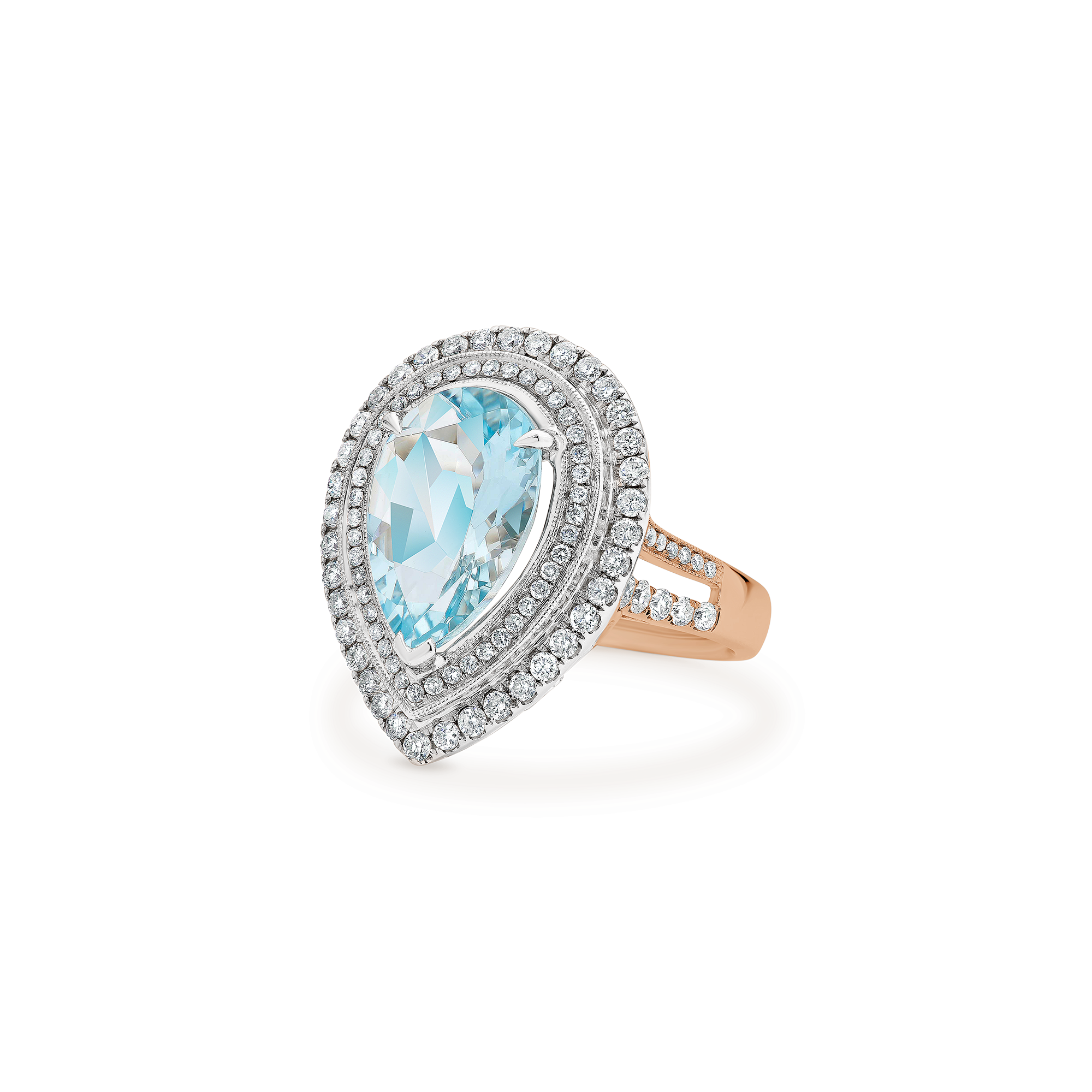 PEAR CUT AQUAMARINE DOUBLE DIAMOND HALO RING - Image 8
