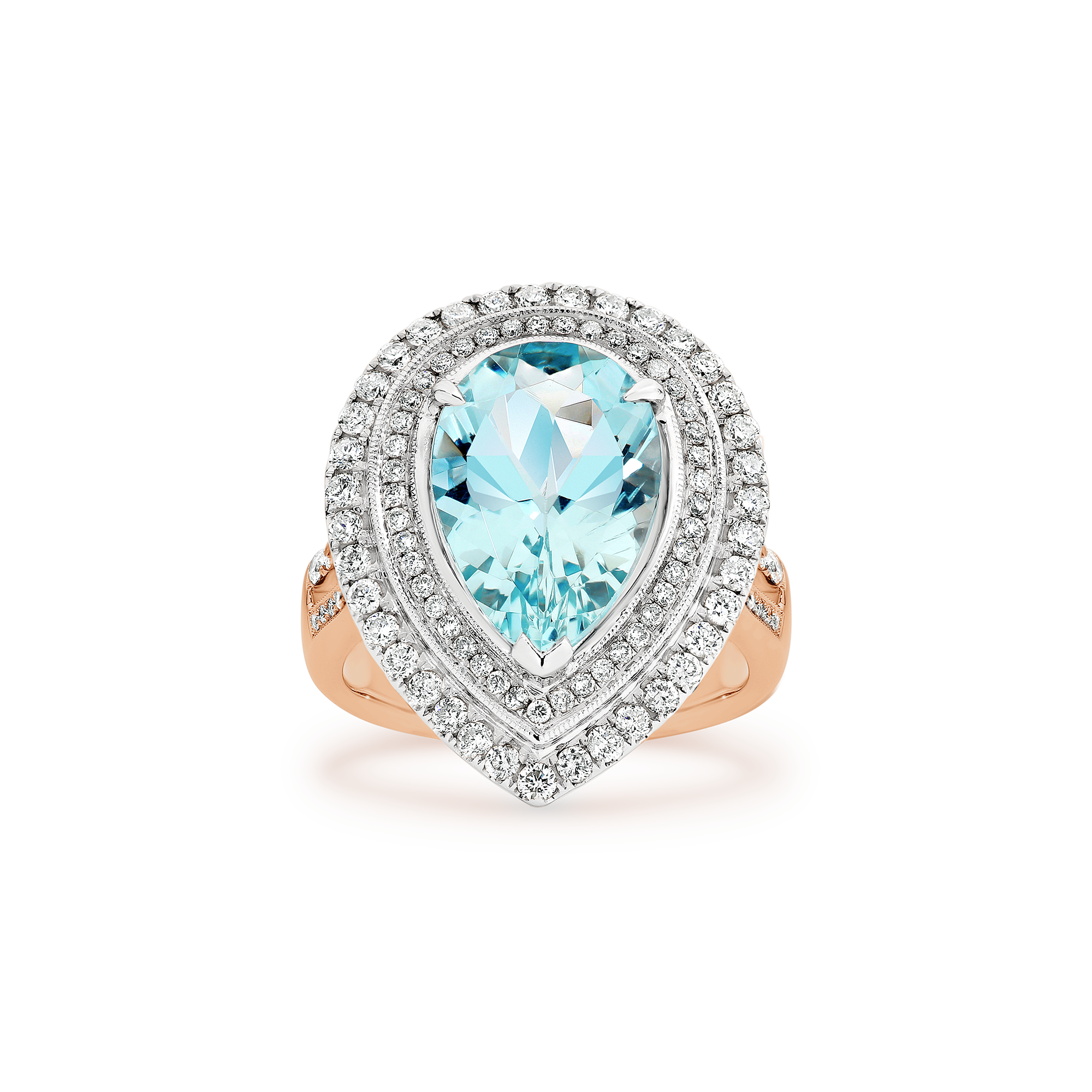 PEAR CUT AQUAMARINE DOUBLE DIAMOND HALO RING - Image 7