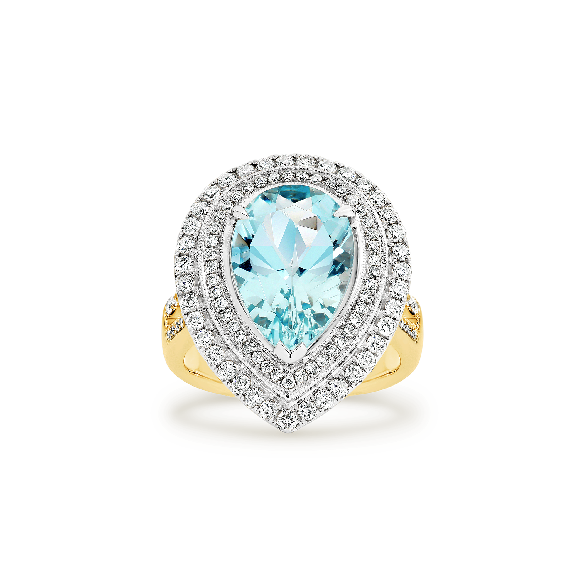 PEAR CUT AQUAMARINE DOUBLE DIAMOND HALO RING - Image 4