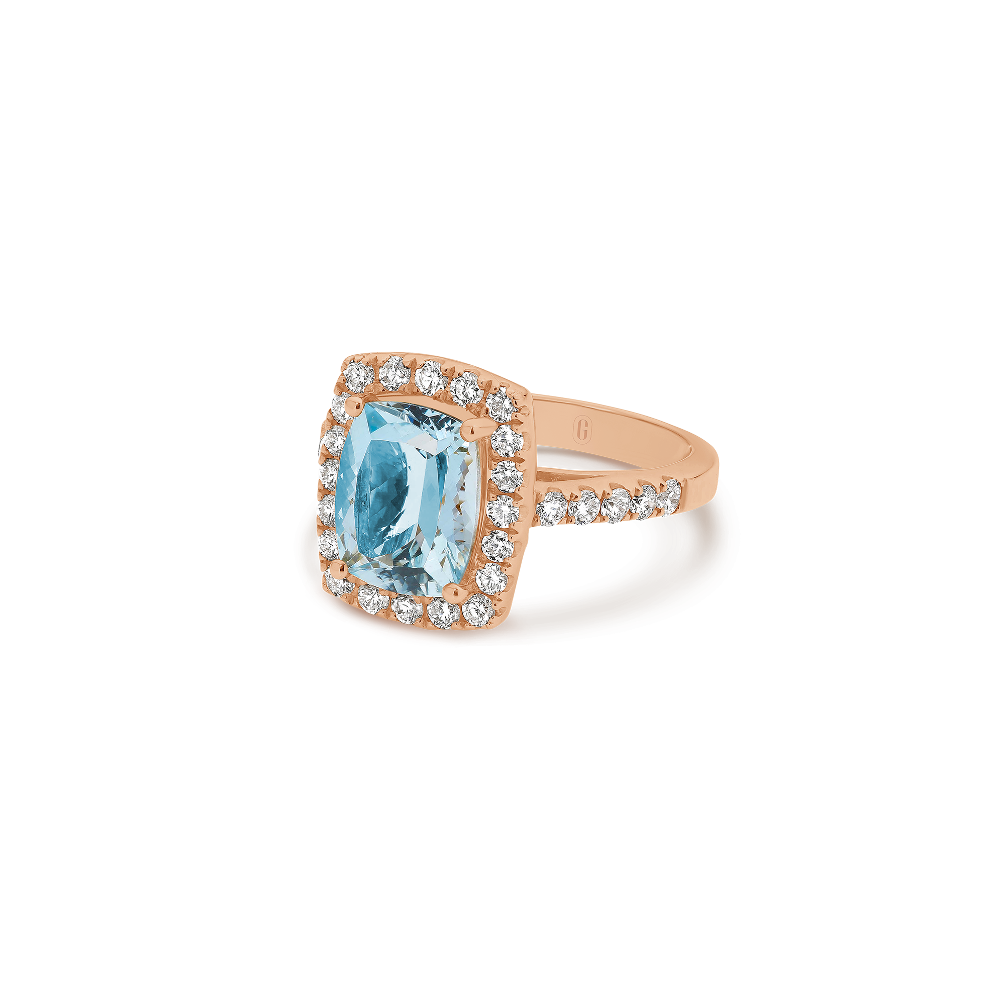 CUSHION CUT AQUAMARINE DIAMOND HALO RING - Image 8