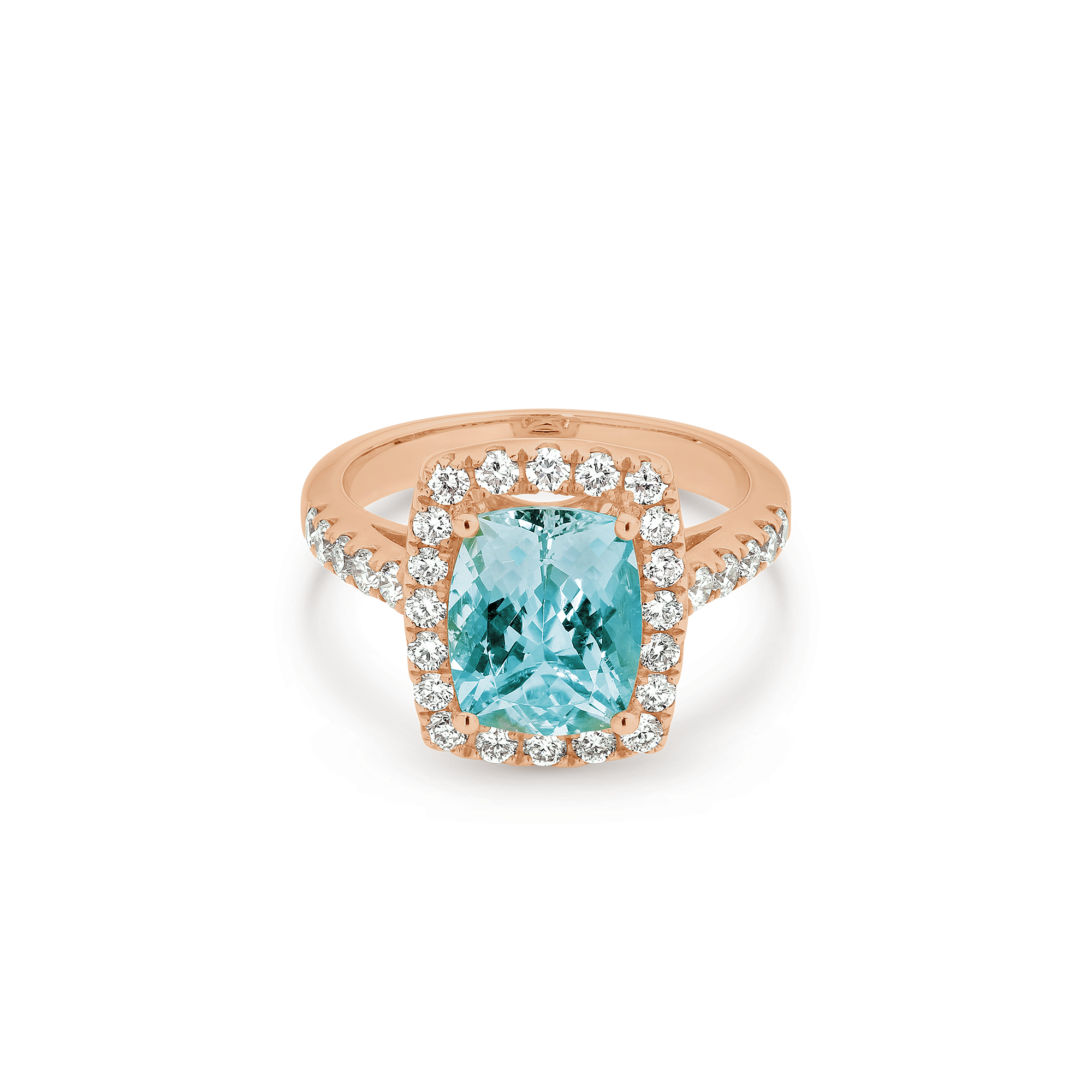 CUSHION CUT AQUAMARINE DIAMOND HALO RING - Image 7