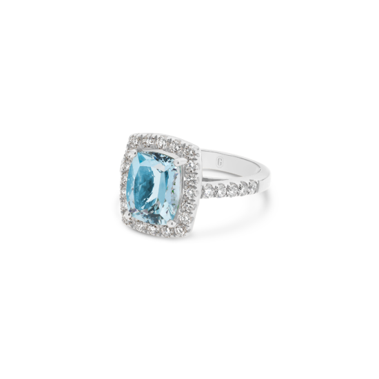 Alternative view of CUSHION CUT AQUAMARINE DIAMOND HALO RING