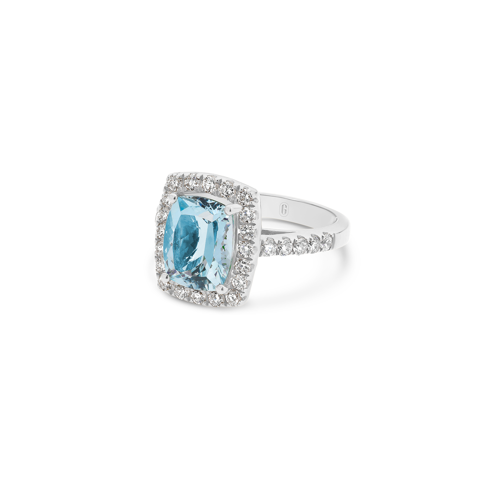 CUSHION CUT AQUAMARINE DIAMOND HALO RING - Image 2