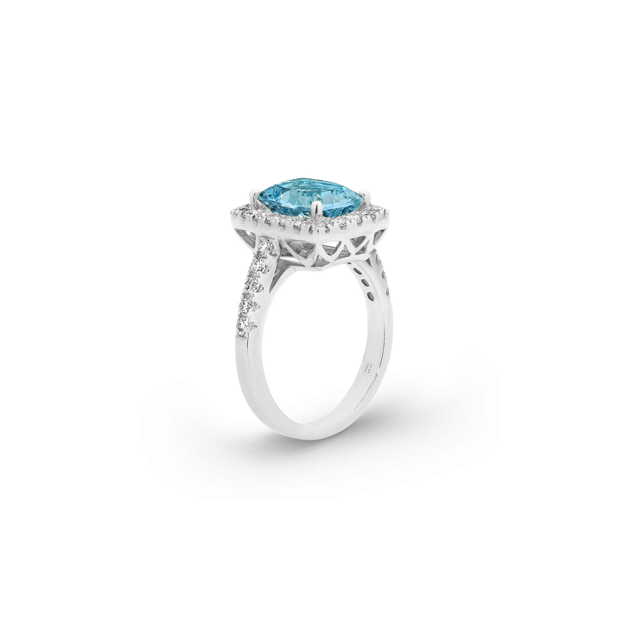 CUSHION CUT AQUAMARINE DIAMOND HALO RING - Image 3