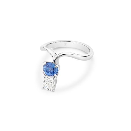 Alternative view of TWO STONE DIAMOND SAPPHIRE RING