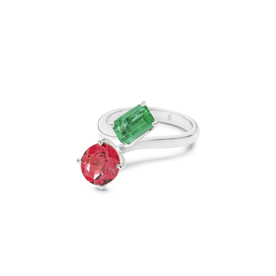 Alternative view of TWO STONE COLOURED GEM RING