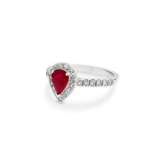 Alternative view of PEAR RUBY HALO DIAMOND RING