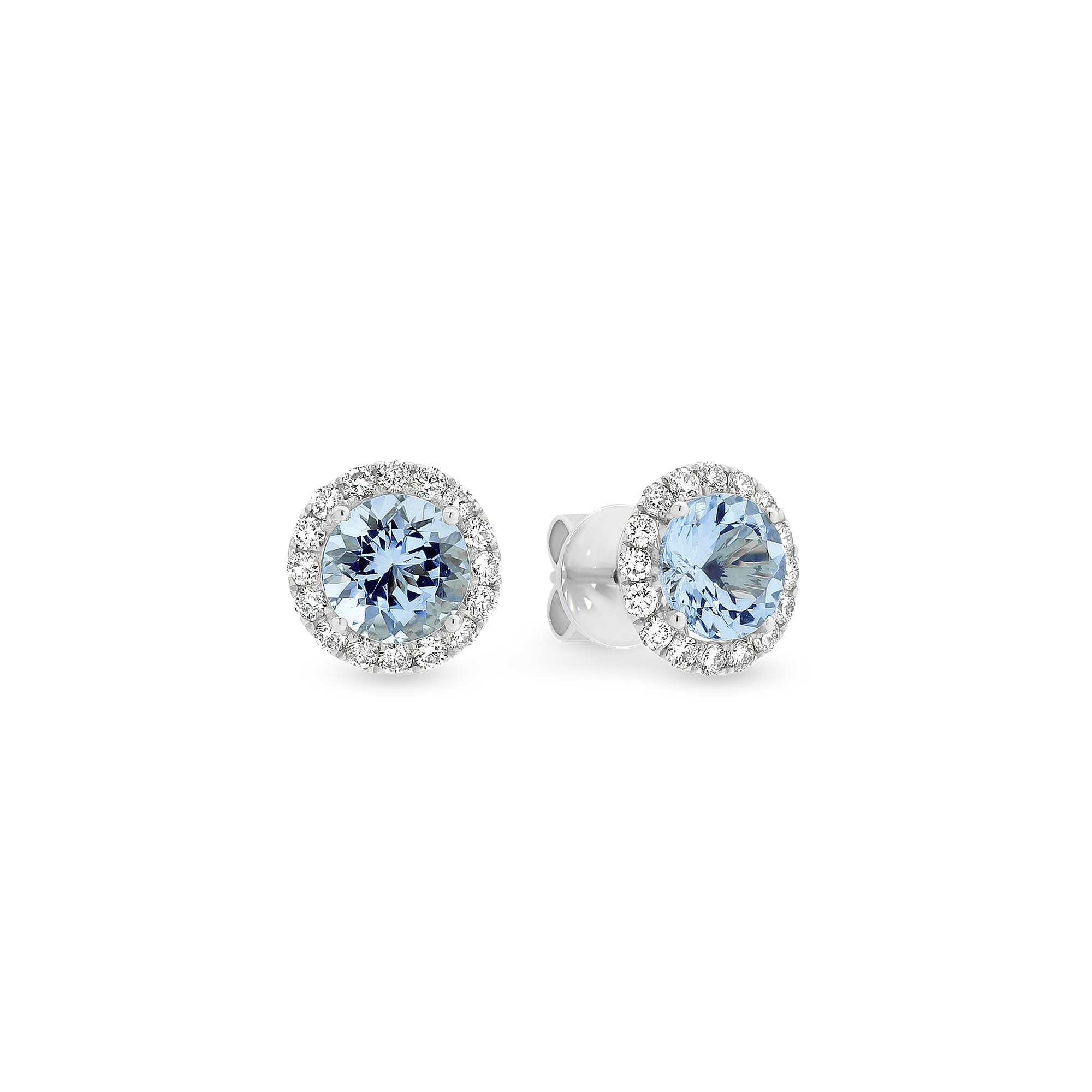 ROUND CUT AQUAMARINE DIAMOND STUD