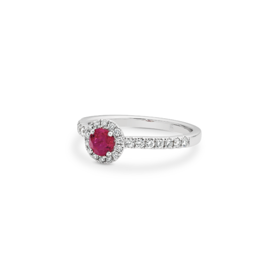 Alternative view of ROUND RUBY HALO DIAMOND RING
