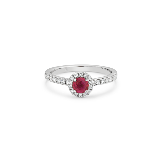 ROUND RUBY HALO DIAMOND RING
