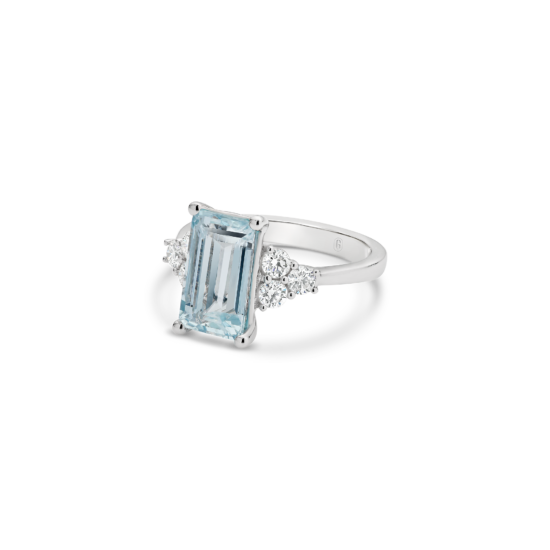 Alternative view of EMERALD CUT AQUAMARINE DIAMOND RING