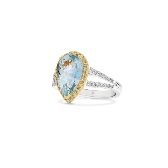 Alternative view of PEAR CUT AQUAMARINE DIAMOND HALO RING