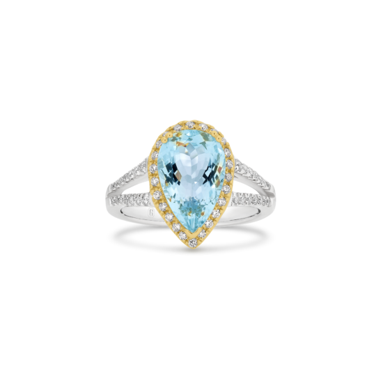 PEAR CUT AQUAMARINE DIAMOND HALO RING