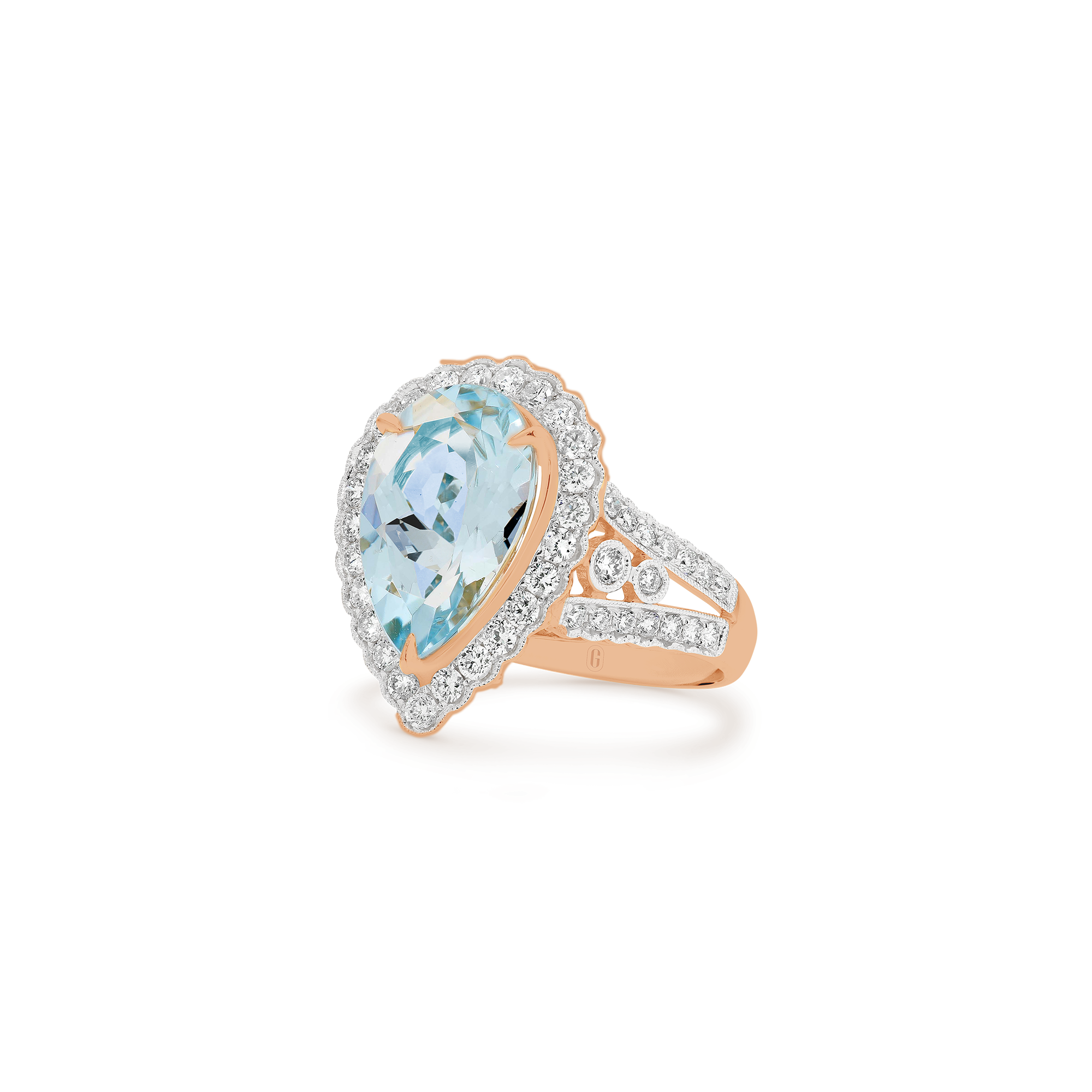 PEAR CUT AQUAMARINE MILGRAIN DIAMOND RING - Image 8