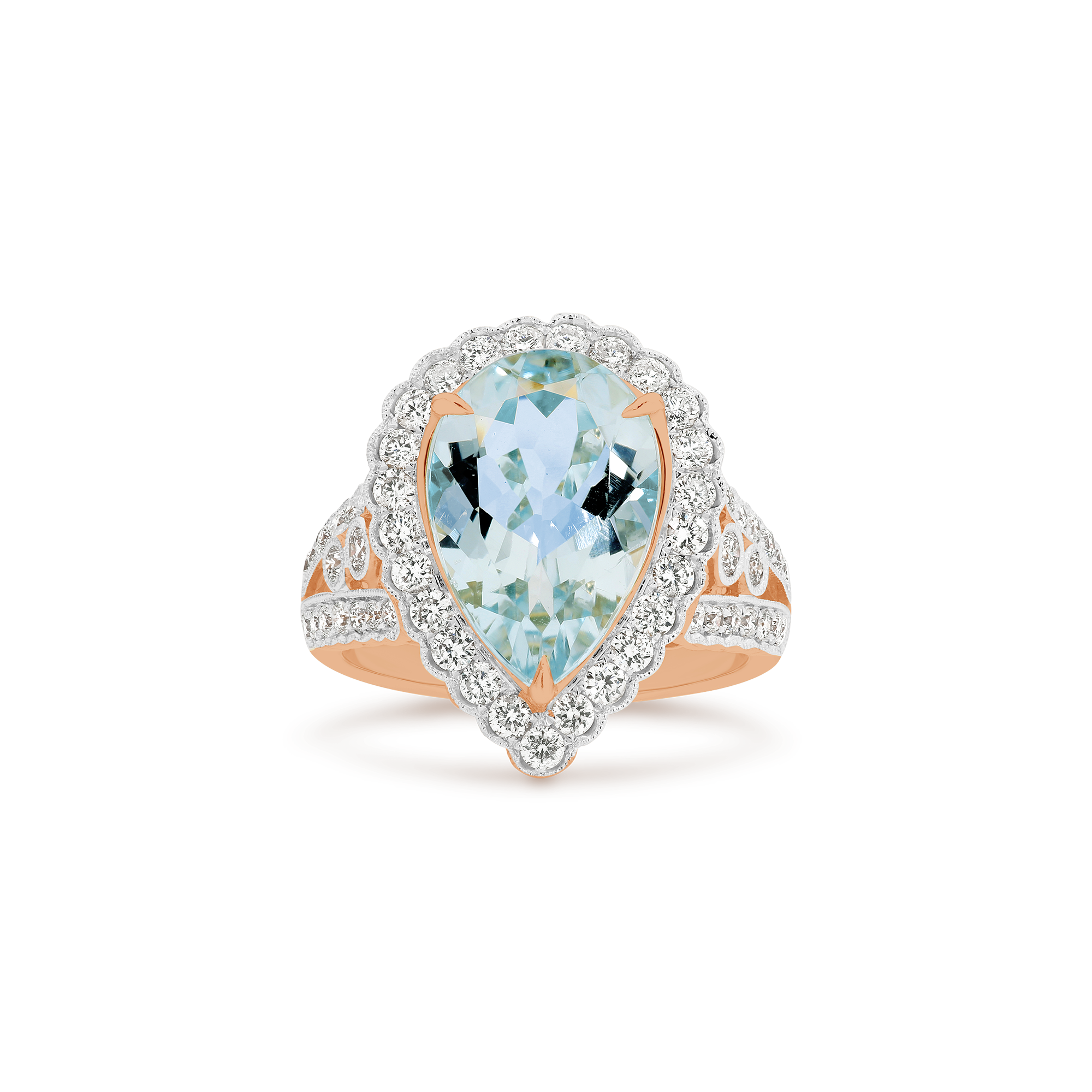 PEAR CUT AQUAMARINE MILGRAIN DIAMOND RING - Image 7