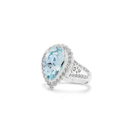 Alternative view of PEAR CUT AQUAMARINE MILGRAIN DIAMOND RING