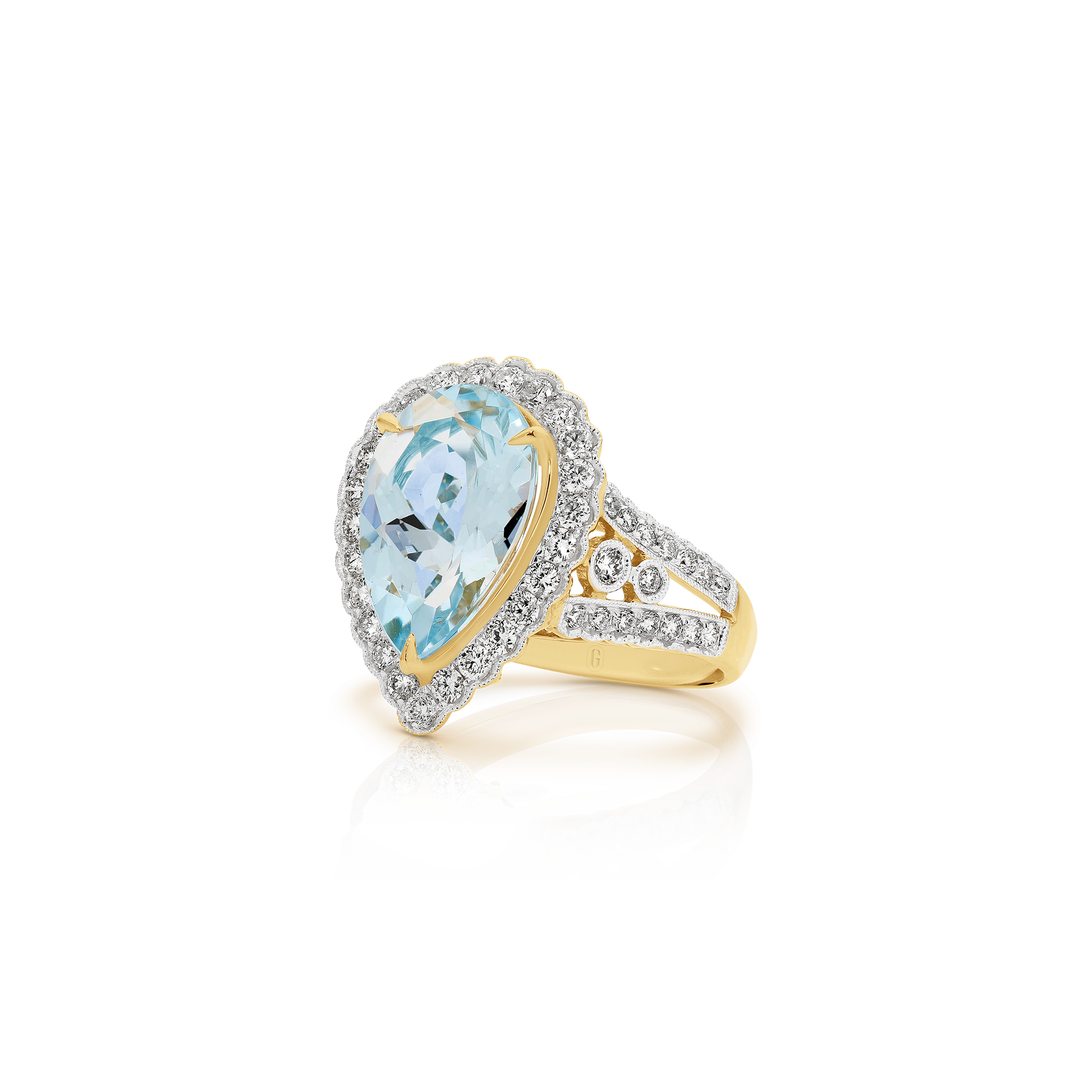 PEAR CUT AQUAMARINE MILGRAIN DIAMOND RING - Image 5