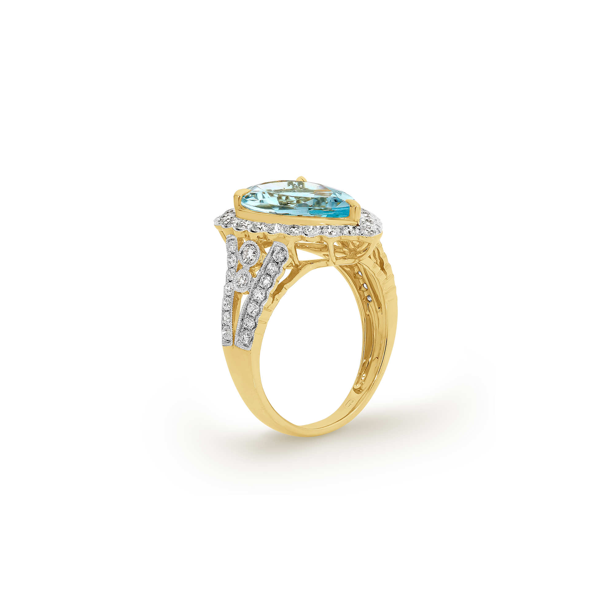 PEAR CUT AQUAMARINE MILGRAIN DIAMOND RING - Image 6