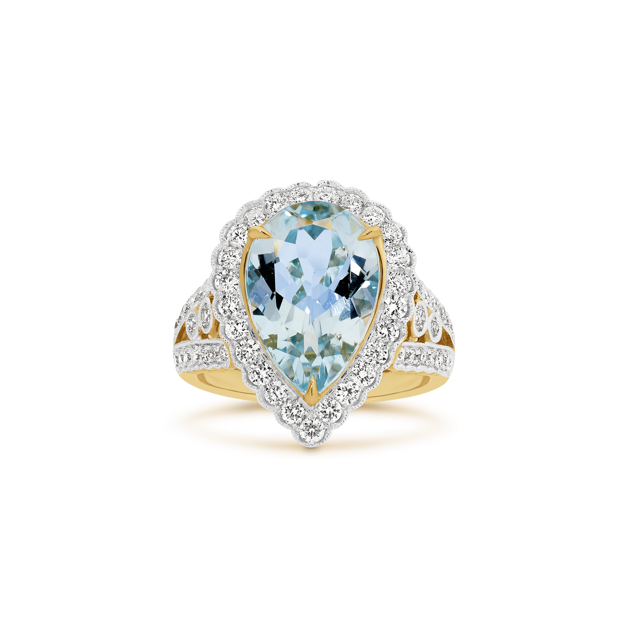PEAR CUT AQUAMARINE MILGRAIN DIAMOND RING - Image 4
